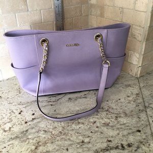 Calvin Klein SAFFIANO Large Leather Tote Bag, Chain Handles, Lavender/Iris